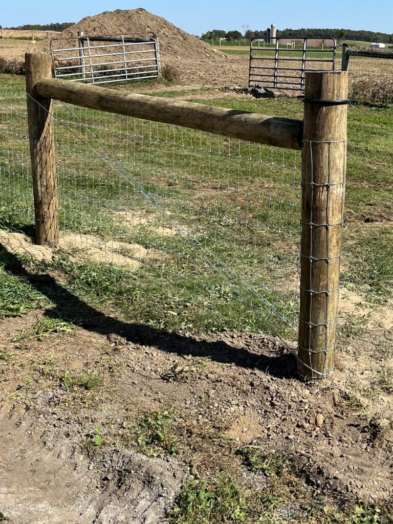 A close-up of strong woven wire fencing suitable for goats